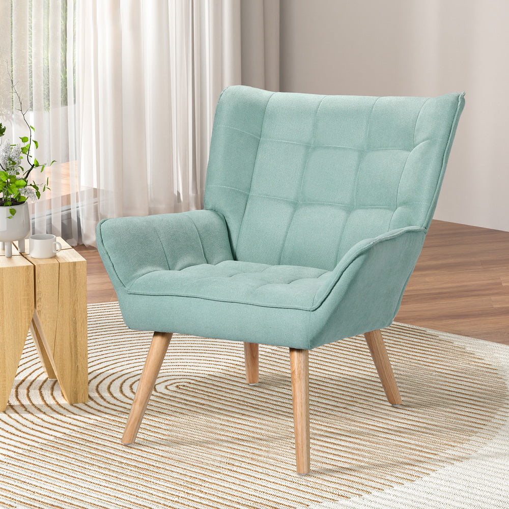 TWSC Armchair Lounge Chair Accent Chairs Sofa Linen Fabric Cushion Seat Blue
