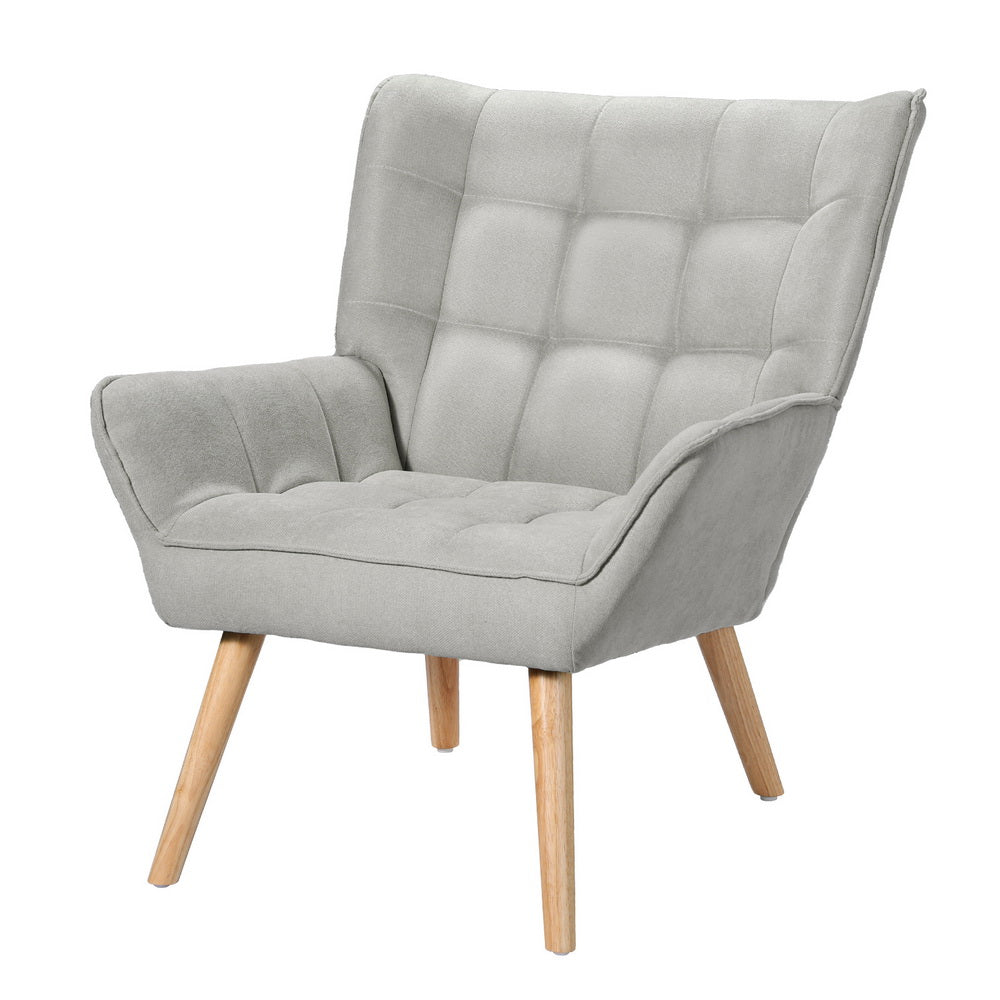 TWSC Armchair Lounge Chair Accent Chairs Sofa Linen Fabric Cushion Seat Grey