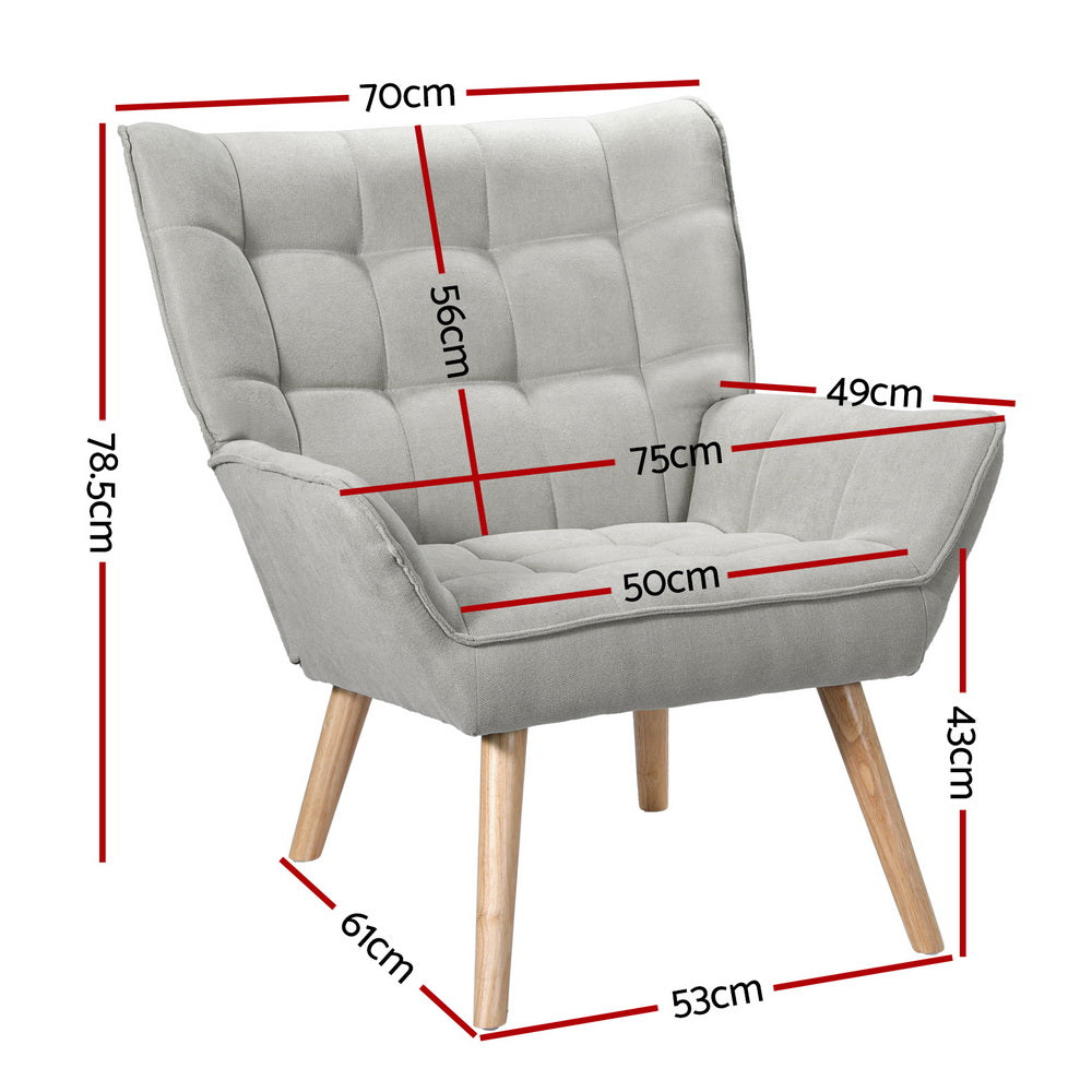 TWSC Armchair Lounge Chair Accent Chairs Sofa Linen Fabric Cushion Seat Grey