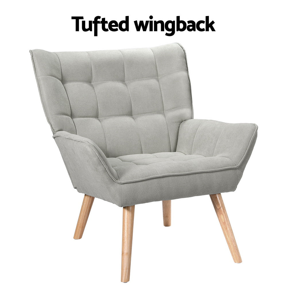 TWSC Armchair Lounge Chair Accent Chairs Sofa Linen Fabric Cushion Seat Grey