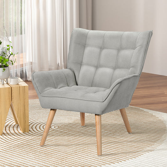 TWSC Armchair Lounge Chair Accent Chairs Sofa Linen Fabric Cushion Seat Grey