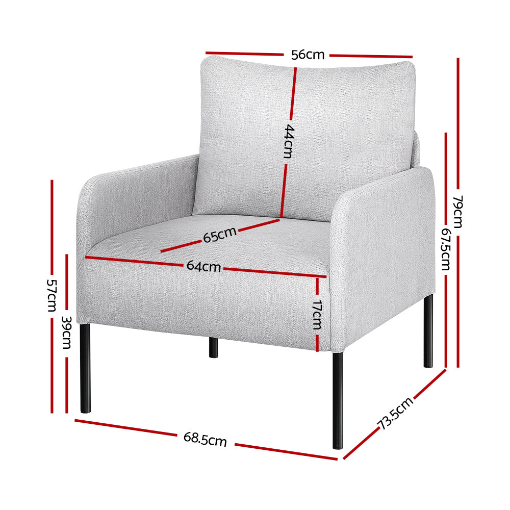 TWSC Armchair Accent Chair Pillow Fabric Grey