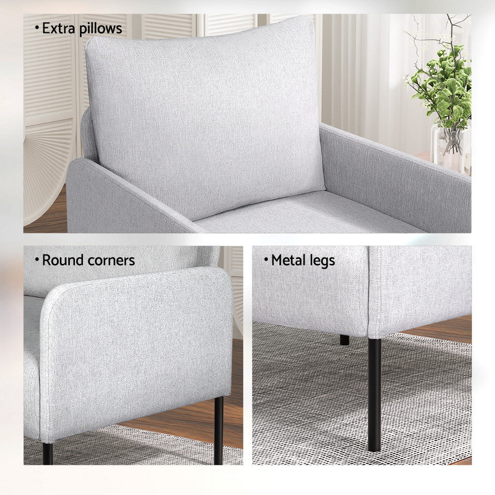 TWSC Armchair Accent Chair Pillow Fabric Grey