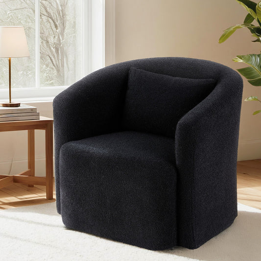 Round Swivel Armchair – Sherpa Fleece, Black