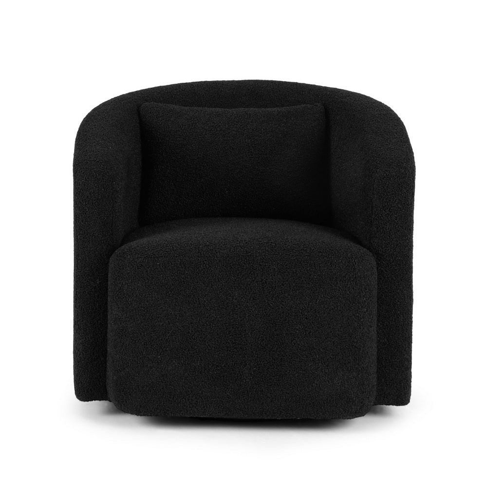 Round Swivel Armchair – Sherpa Fleece, Black