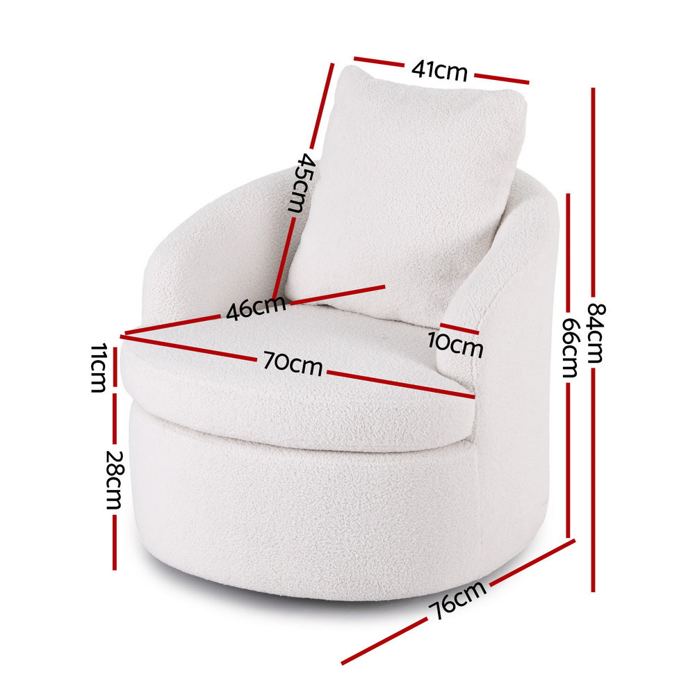 Round Swivel Armchair – Sherpa Fleece, White with Extra Pillow