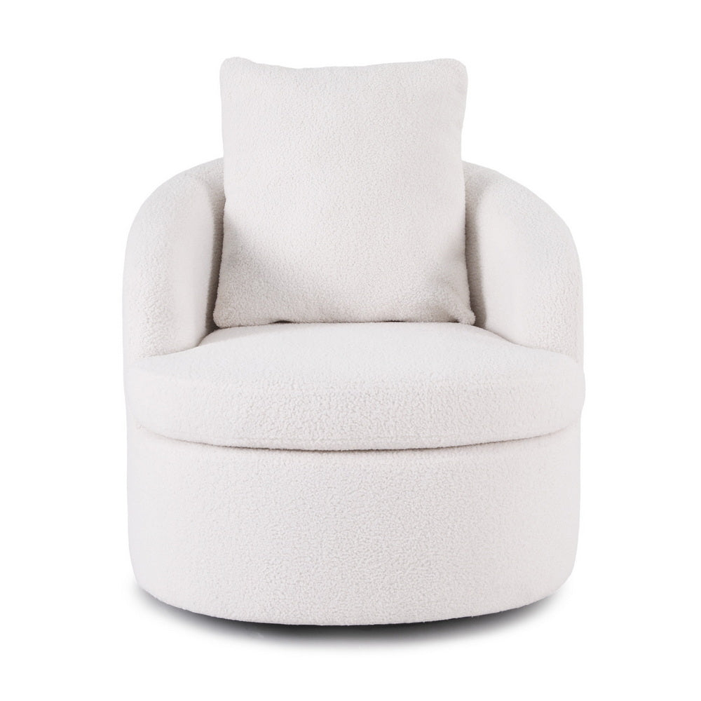 Round Swivel Armchair – Sherpa Fleece, White with Extra Pillow