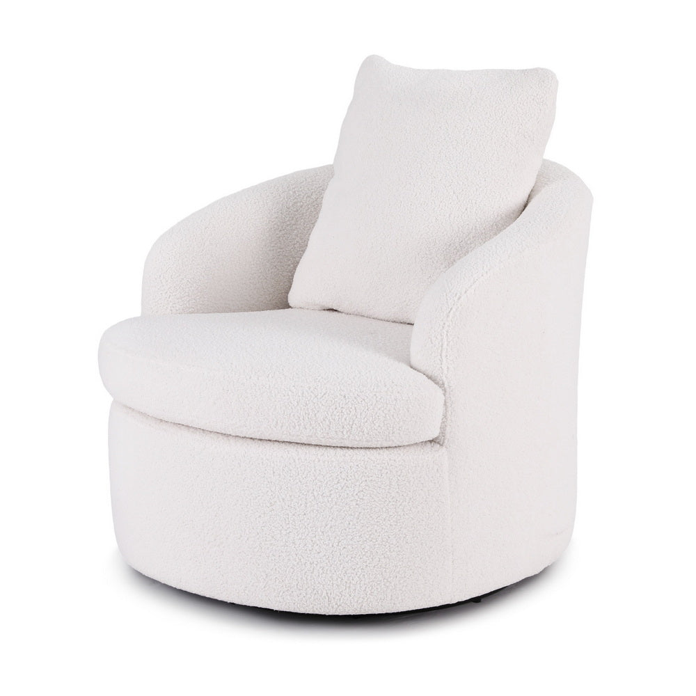 Round Swivel Armchair – Sherpa Fleece, White with Extra Pillow