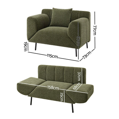Artiss Armchair 3-in-1 Convertible Chenille Lounger and Daybed Green