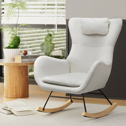 Rocking Chair – Plush Teddy Fabric, White