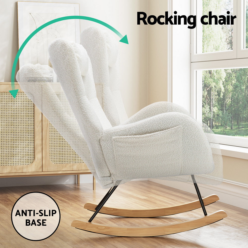 Rocking Chair – Plush Teddy Fabric, White