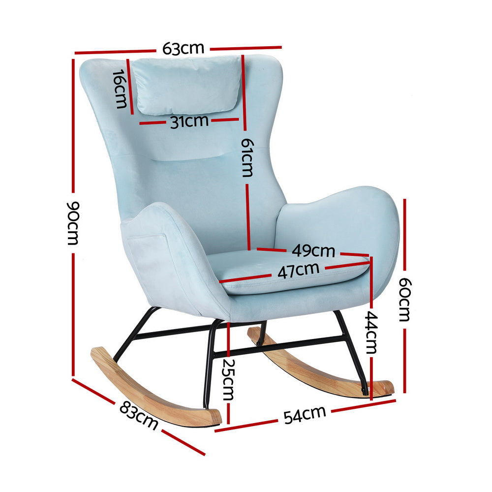 TWSC Rocking Chair Armchair Pillow Velvet Blue