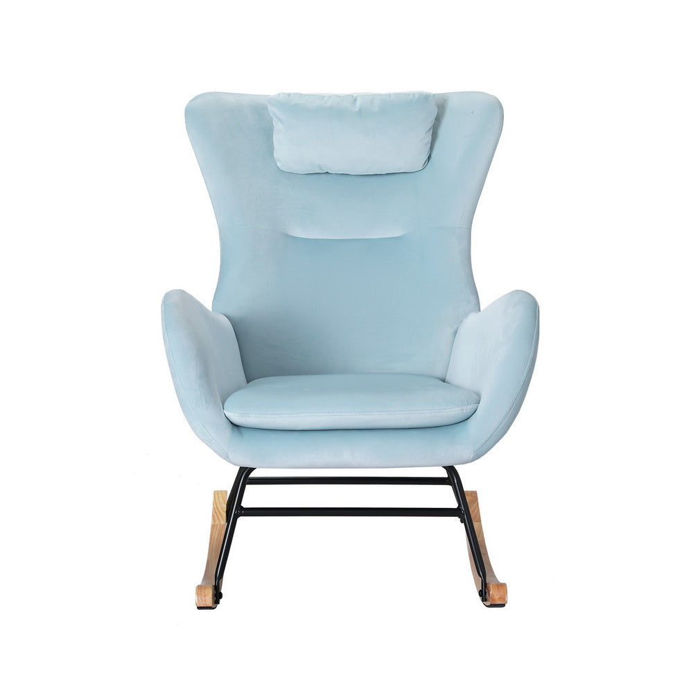 TWSC Rocking Chair Armchair Pillow Velvet Blue