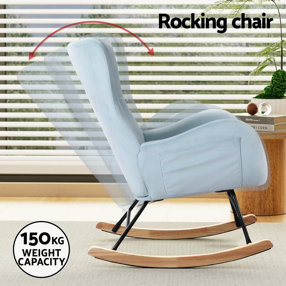 TWSC Rocking Chair Armchair Pillow Velvet Blue