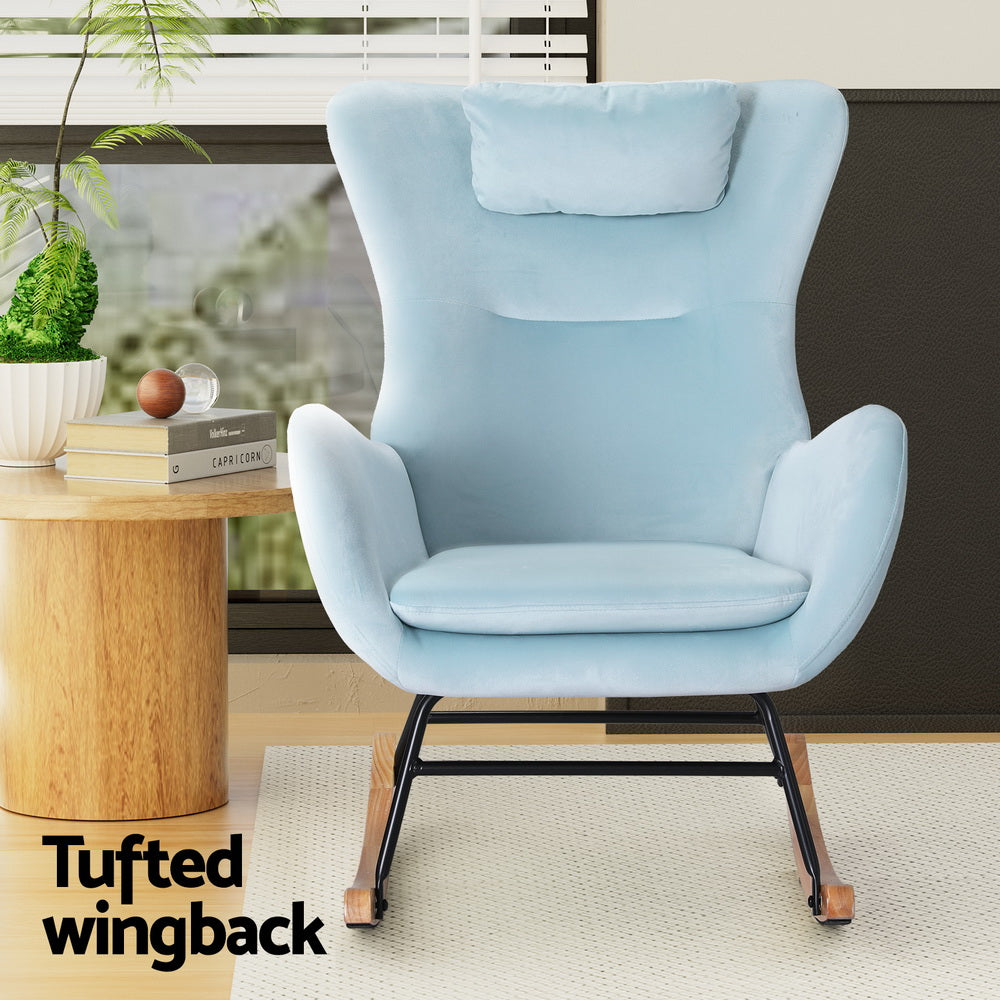 TWSC Rocking Chair Armchair Pillow Velvet Blue