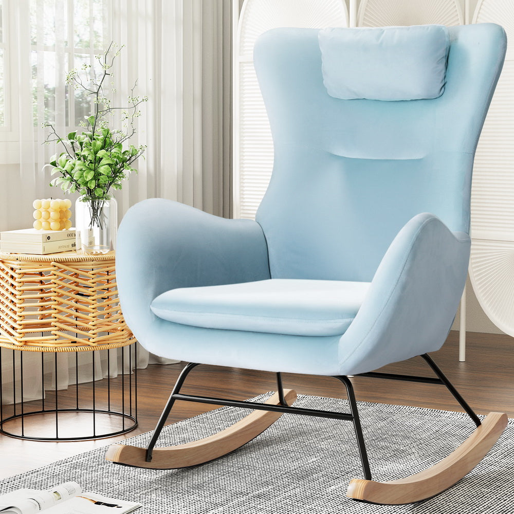TWSC Rocking Chair Armchair Pillow Velvet Blue
