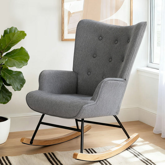Rocking Armchair – Linen Fabric, Grey