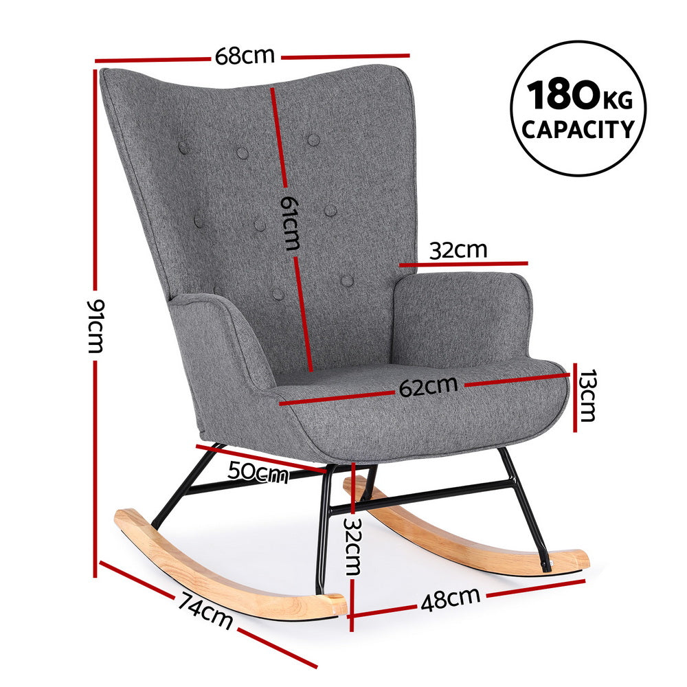 Rocking Armchair – Linen Fabric, Grey
