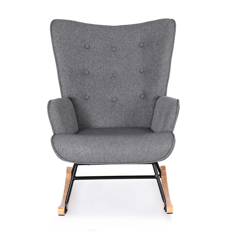 Rocking Armchair – Linen Fabric, Grey
