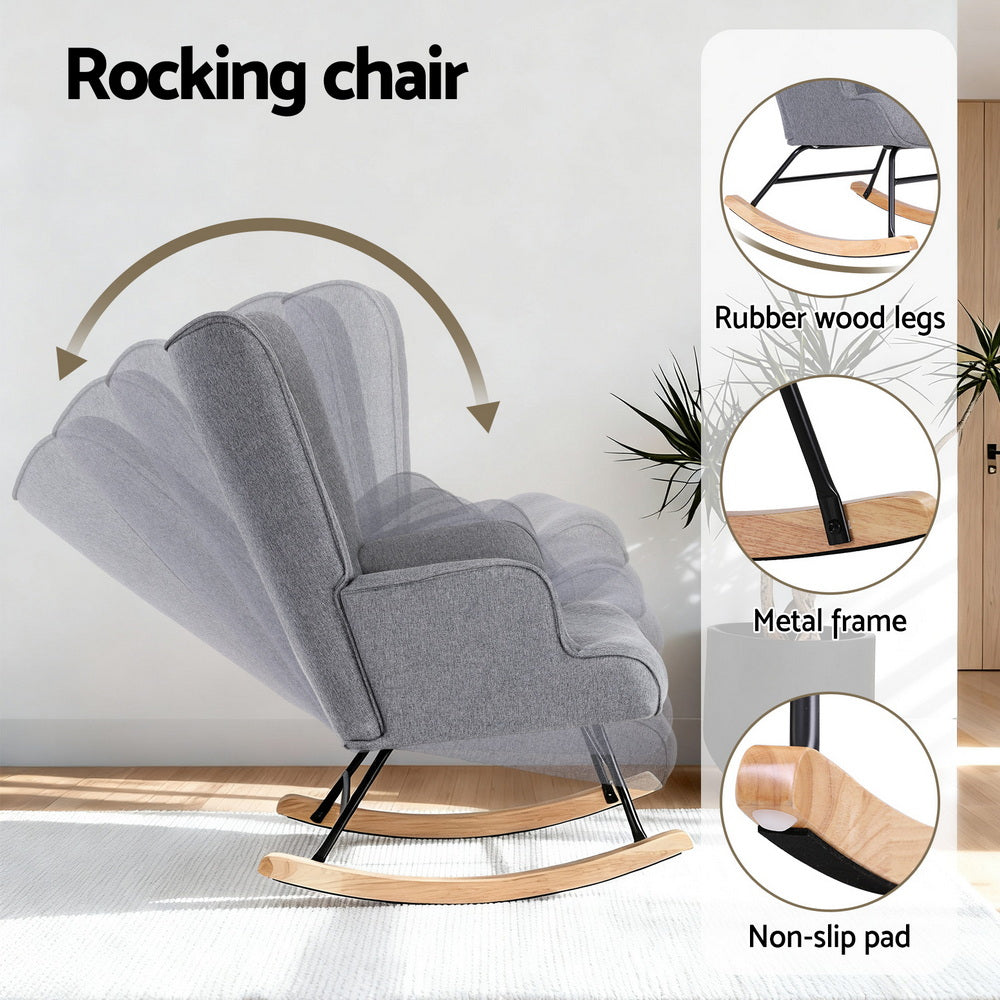 Rocking Armchair – Linen Fabric, Grey