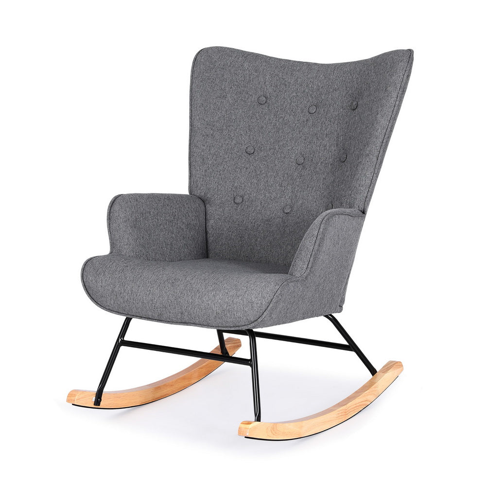 Rocking Armchair – Linen Fabric, Grey