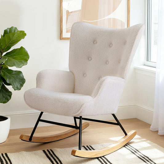 Rocking Armchair – Boucle Fabric, White