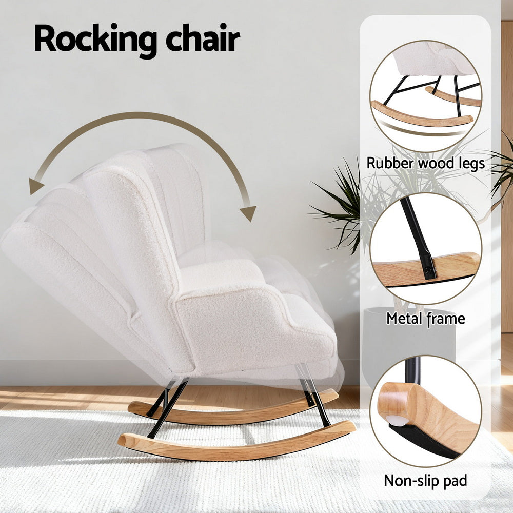 Rocking Armchair – Boucle Fabric, White