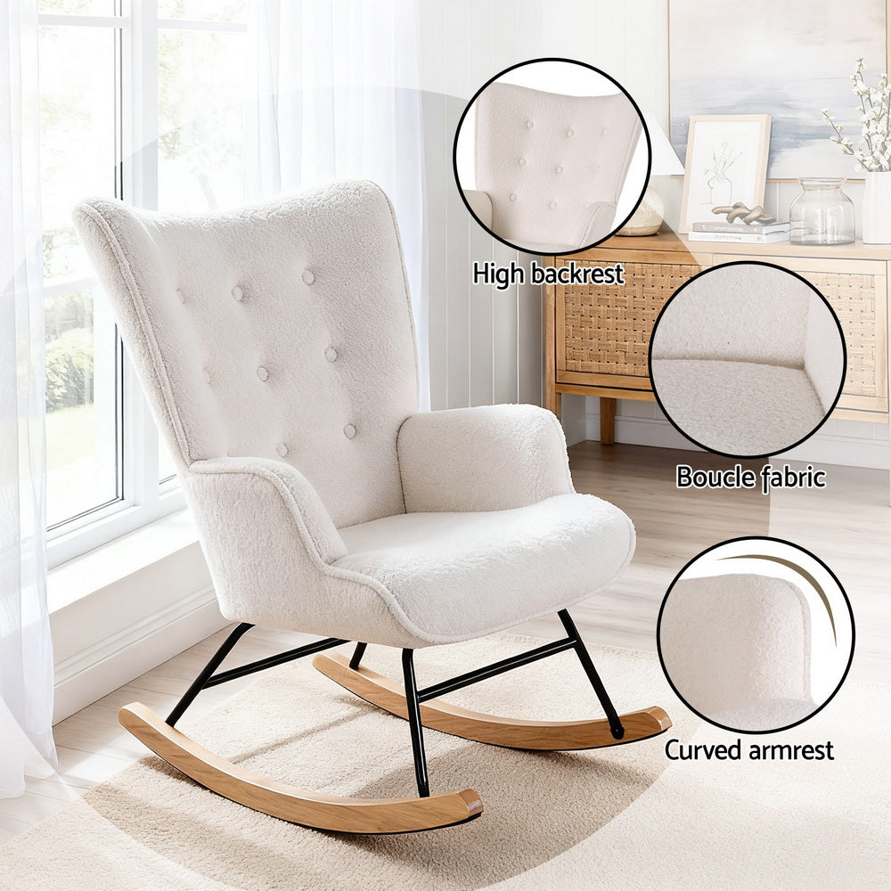 Rocking Armchair – Boucle Fabric, White