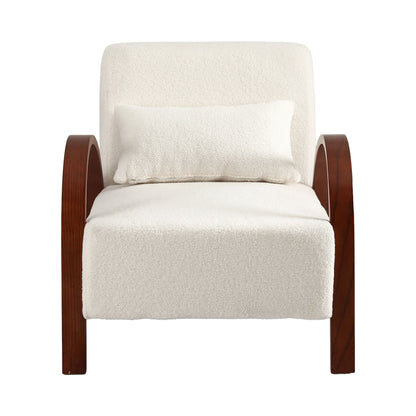 TWSC Teddy Fabric Armchair with Bentwood Arms – Beige — product-only front view