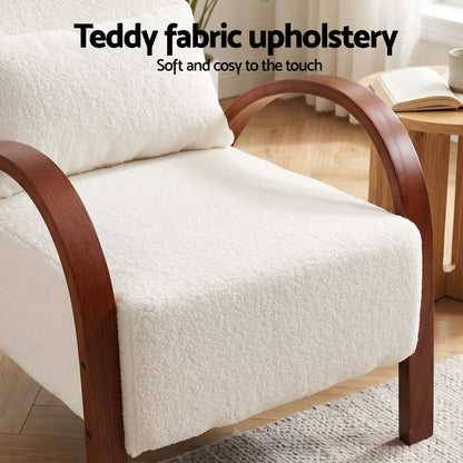 TWSC Teddy Fabric Armchair with Bentwood Arms – Beige — upholstery close-up with fabric heading