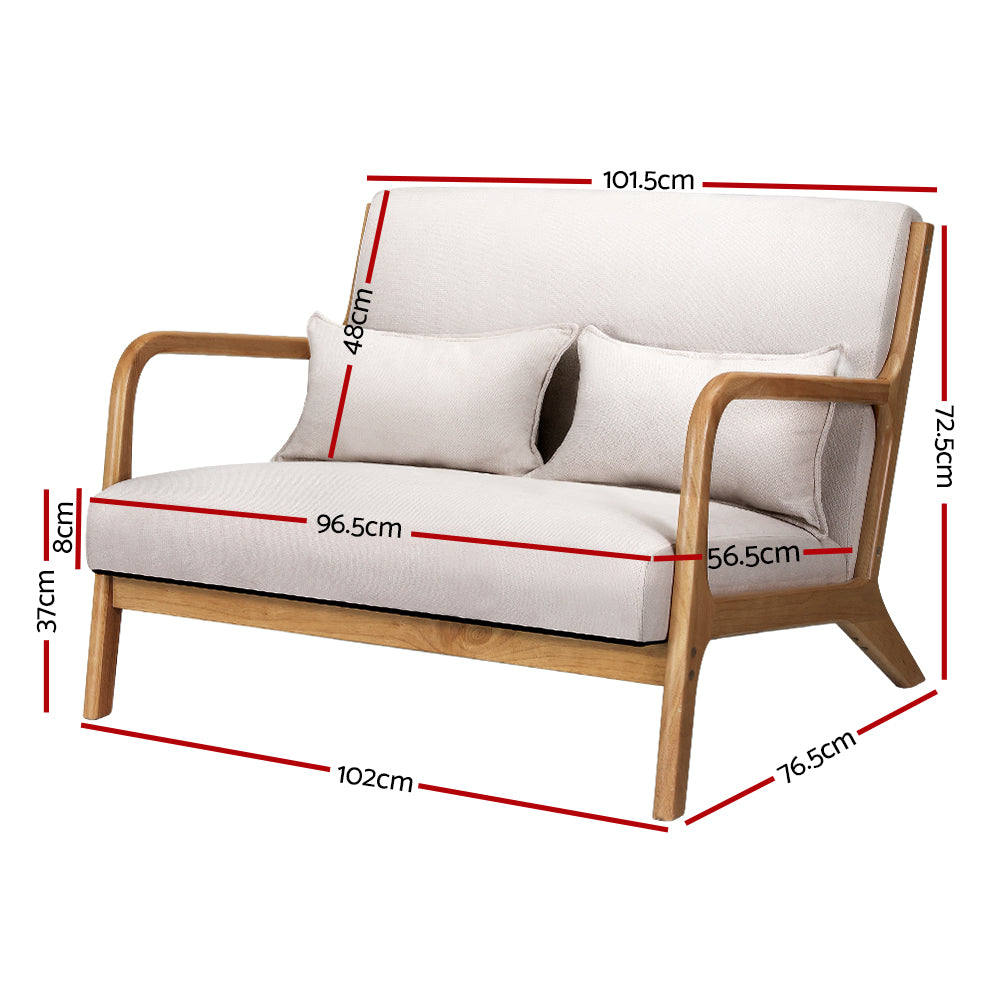 TWSC Armchair Lounge Chair Accent Armchairs Couch Sofa Loveseat Beige Wood