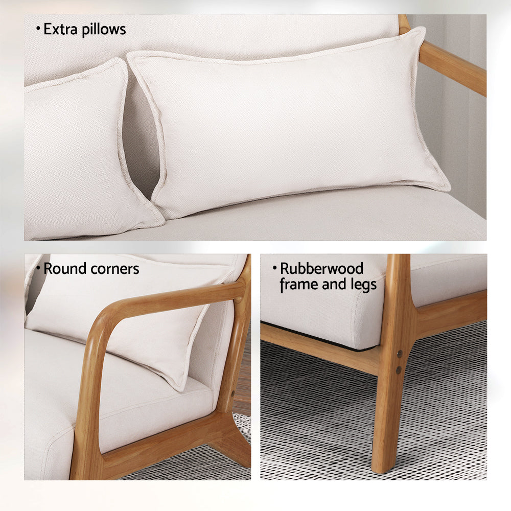 TWSC Armchair Lounge Chair Accent Armchairs Couch Sofa Loveseat Beige Wood
