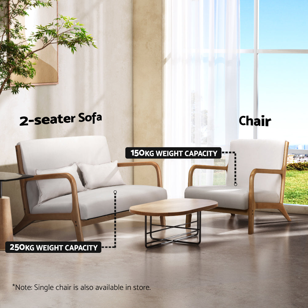 TWSC Armchair Lounge Chair Accent Armchairs Couch Sofa Loveseat Beige Wood