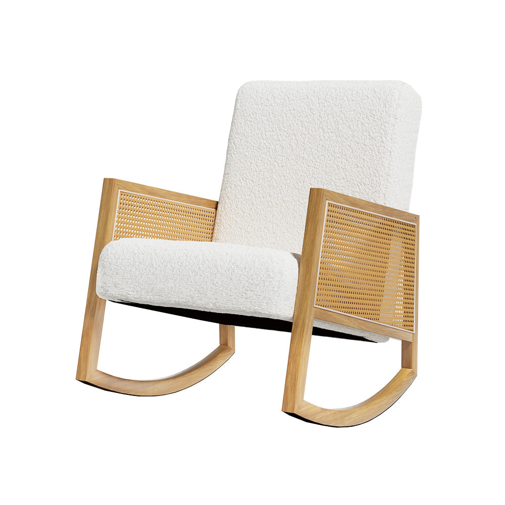 TWSC Armchair Rocking Chair Boucle Rattan White