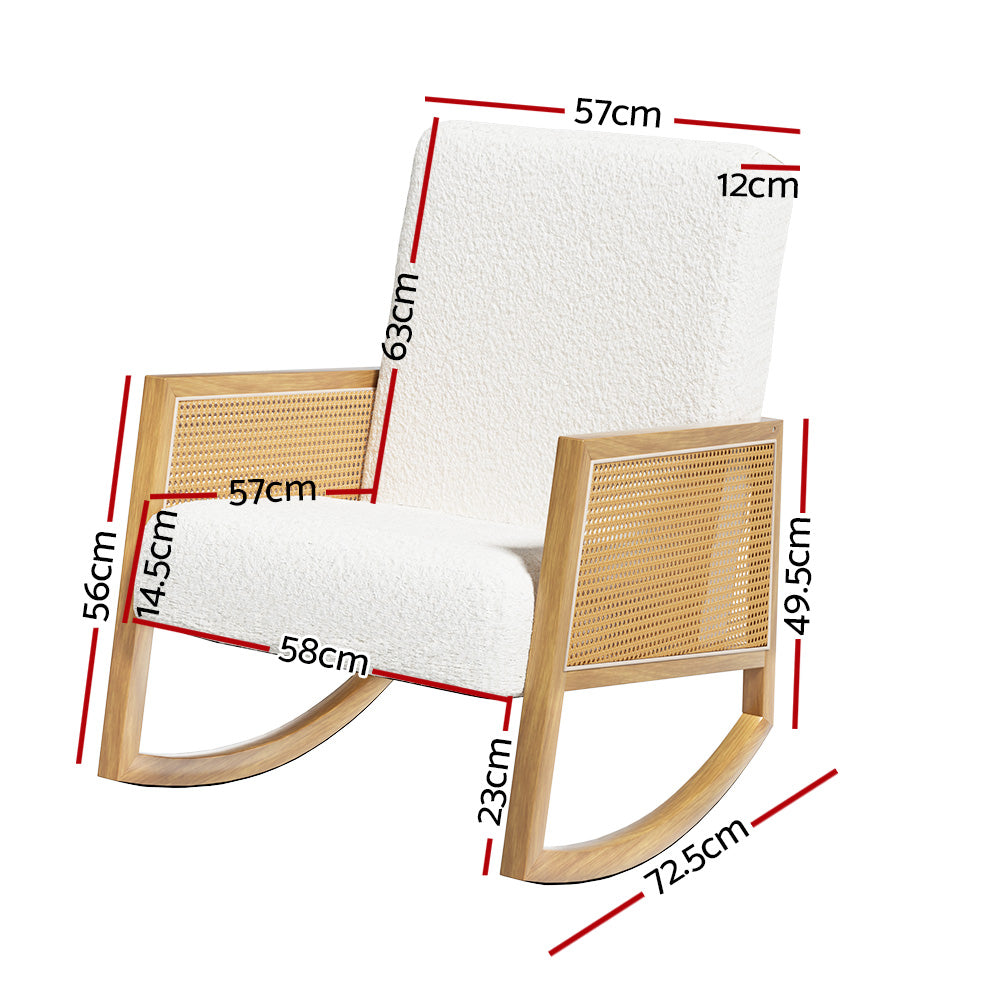 TWSC Armchair Rocking Chair Boucle Rattan White