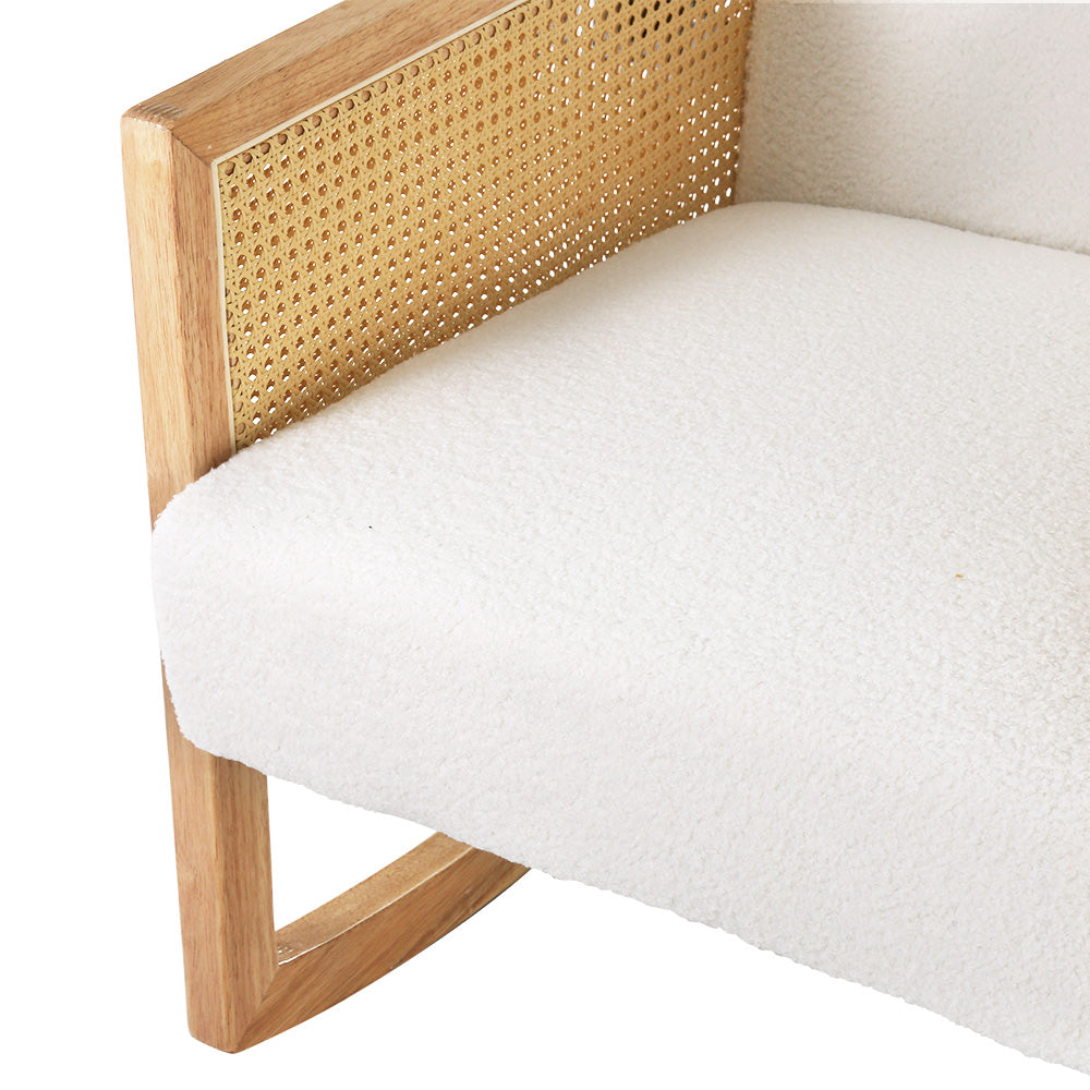 TWSC Armchair Rocking Chair Boucle Rattan White