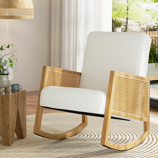 TWSC Armchair Rocking Chair Boucle Rattan White