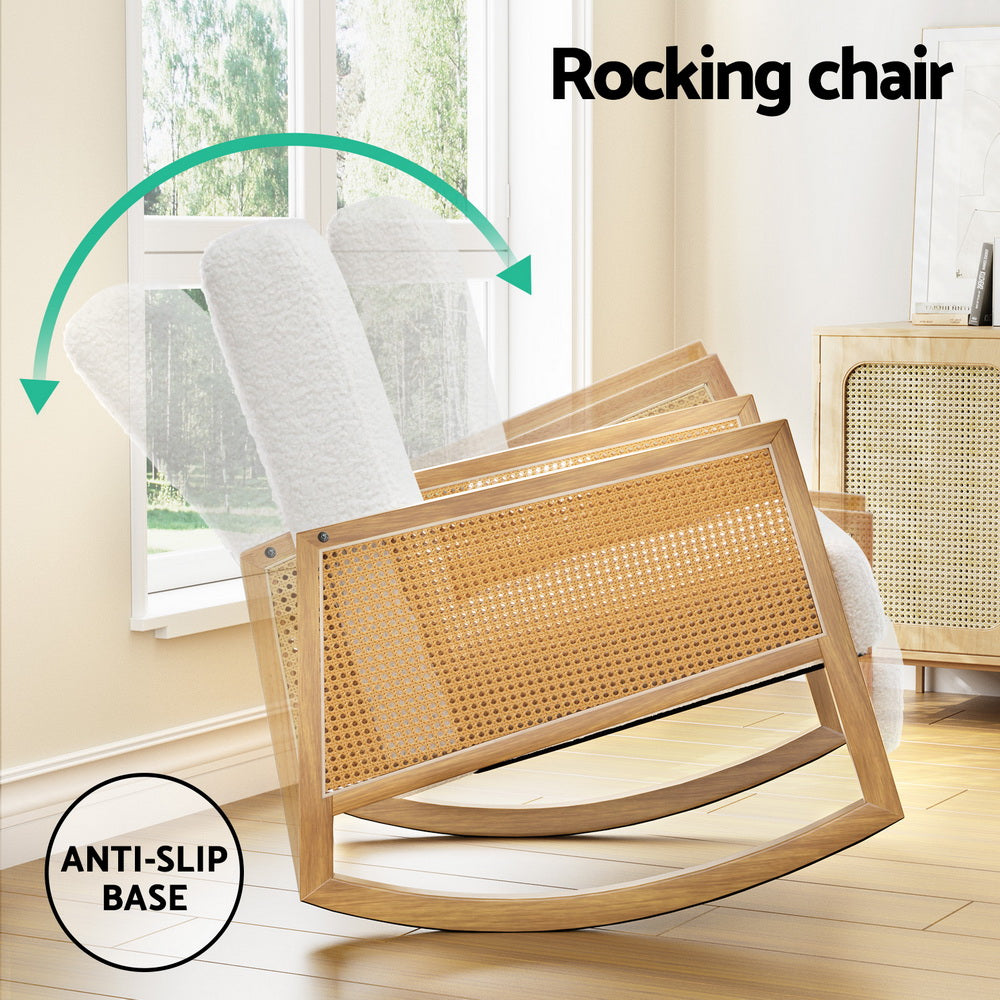 TWSC Armchair Rocking Chair Boucle Rattan White