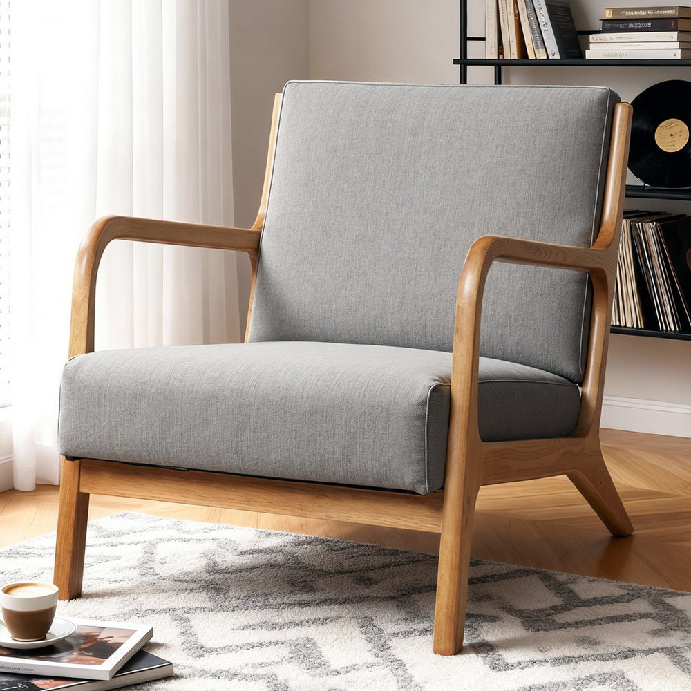 Olive Armchair – Light Grey Fabric Upholstery