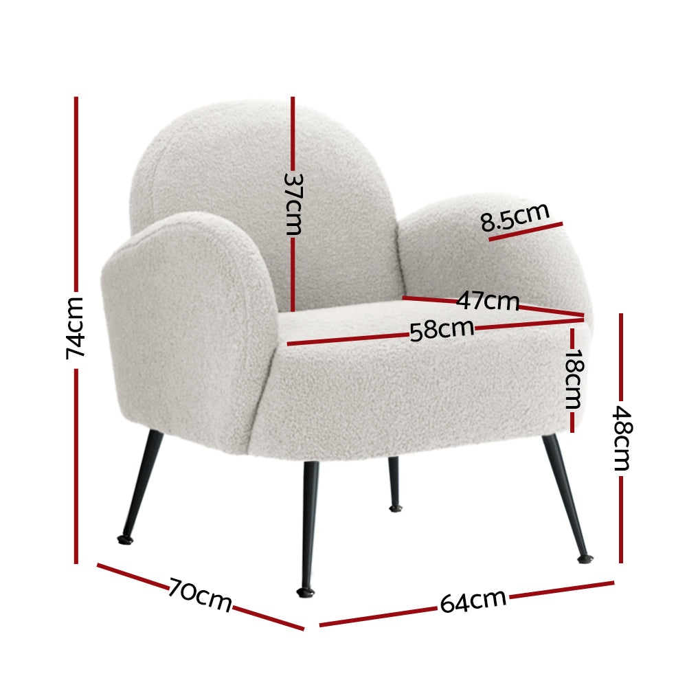 Hanes Armchair – Sherpa Upholstery, White, Steel Legs