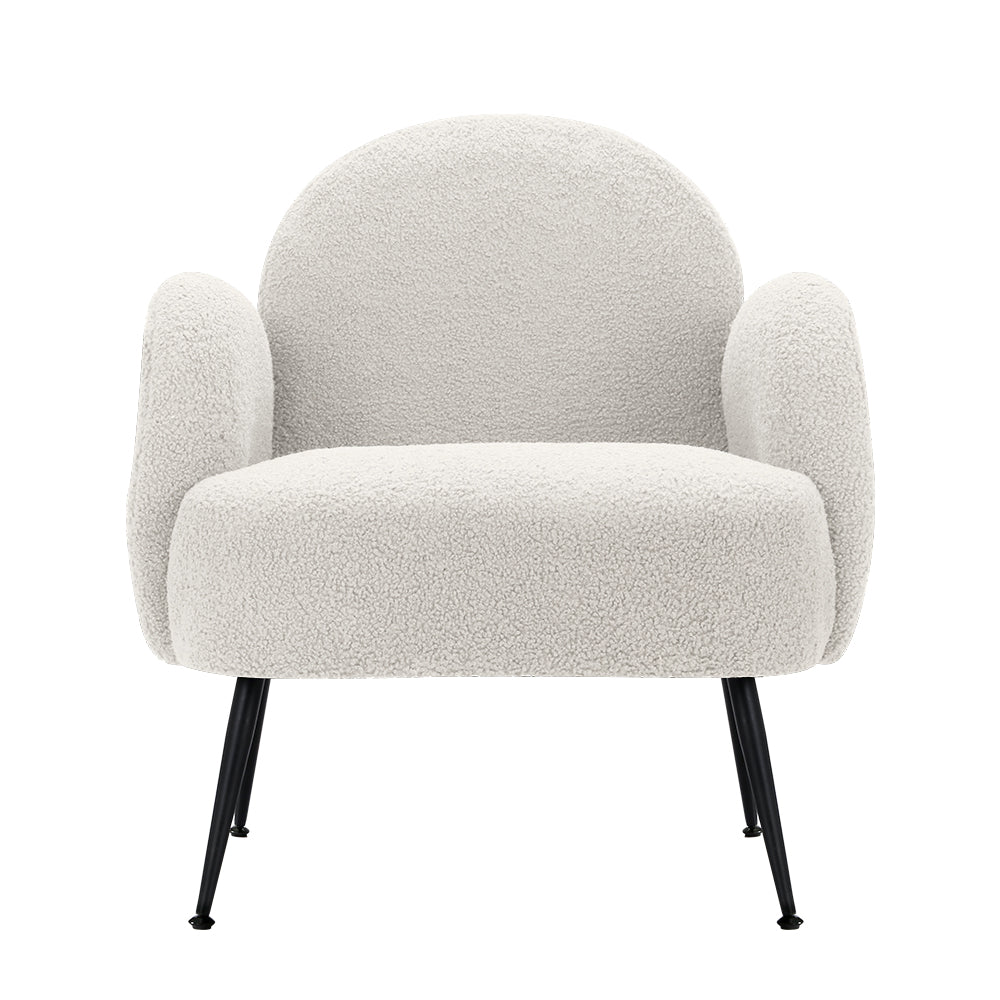 Hanes Armchair – Sherpa Upholstery, White, Steel Legs