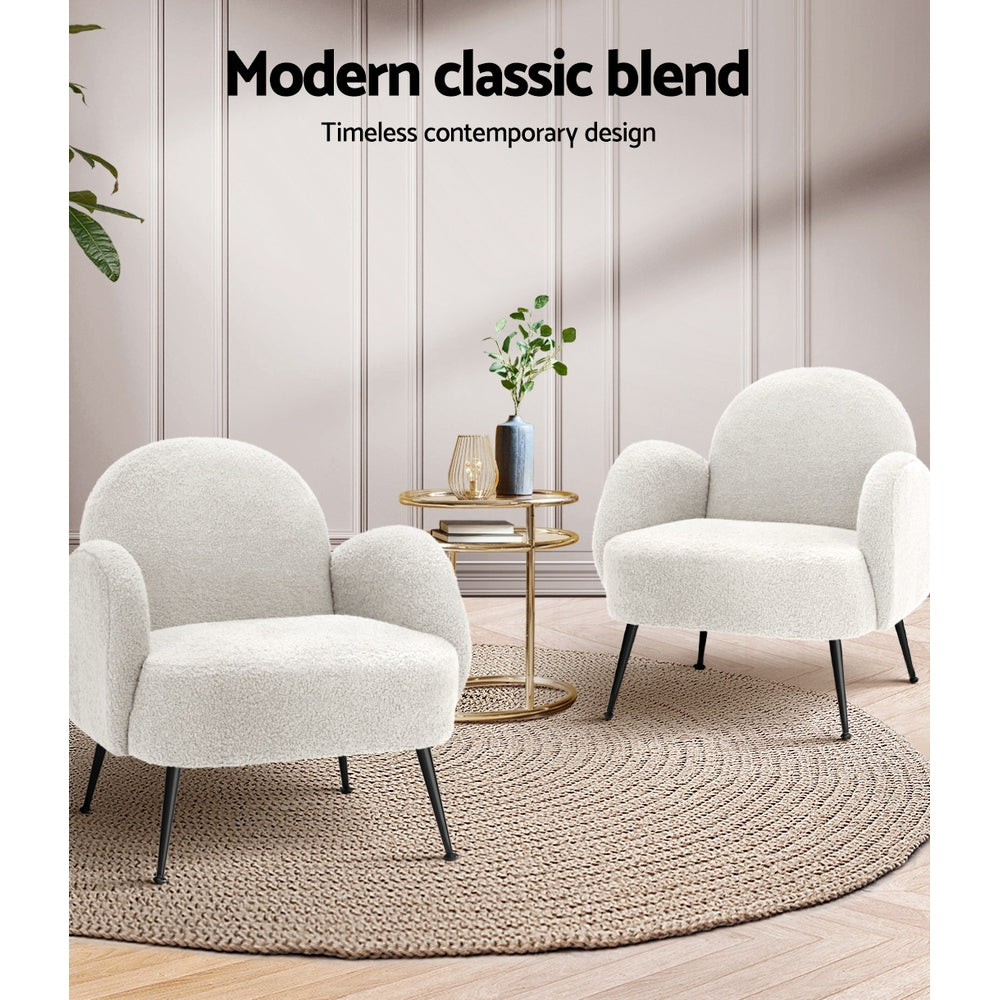 Hanes Armchair – Sherpa Upholstery, White, Steel Legs