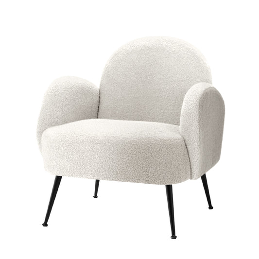 Hanes Armchair – Sherpa Upholstery, White, Steel Legs
