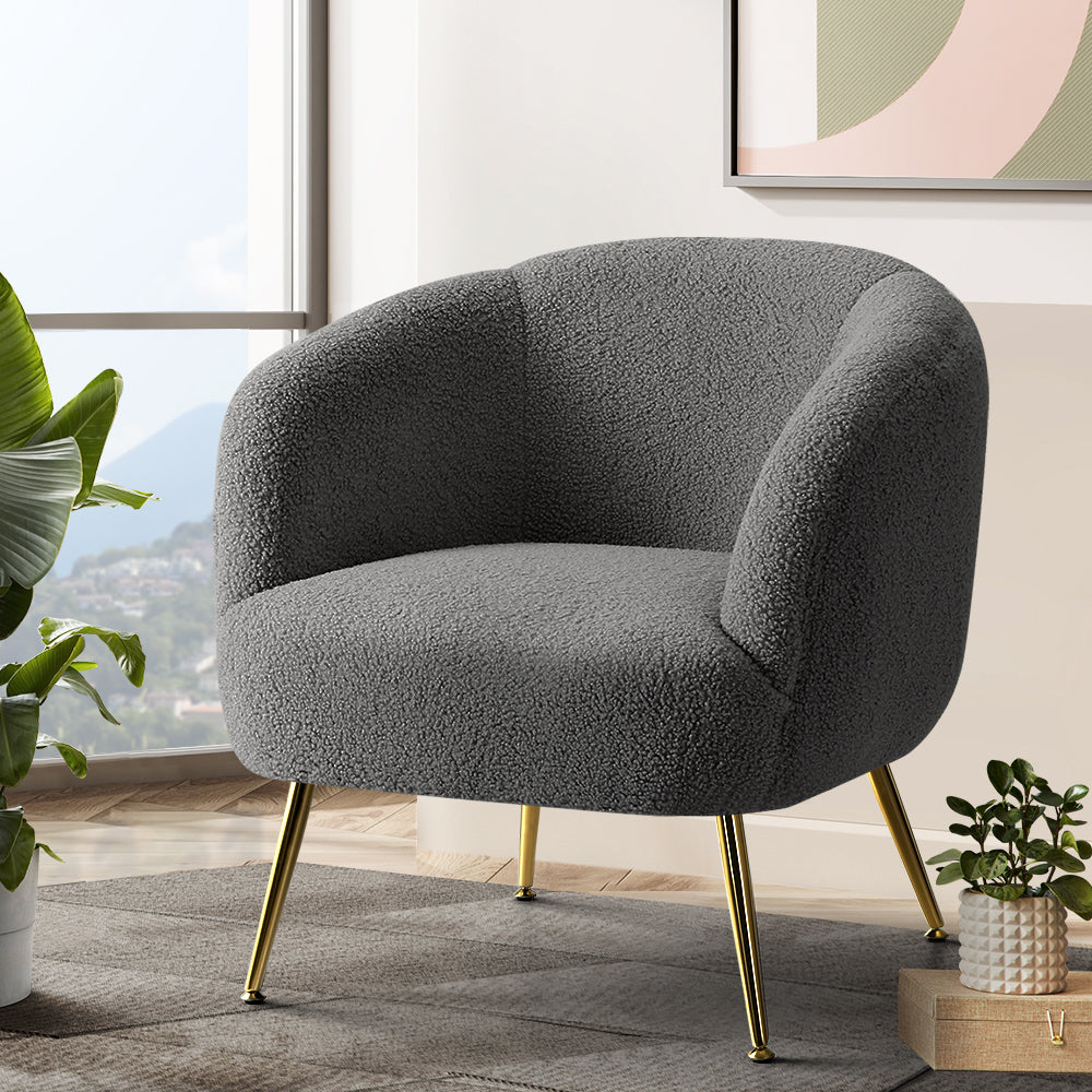 TWSC Armchair Lounge Chair Accent Chairs Arm Armchairs Sherpa Boucle Charcoal