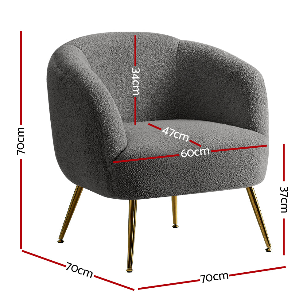 TWSC Armchair Lounge Chair Accent Chairs Arm Armchairs Sherpa Boucle Charcoal