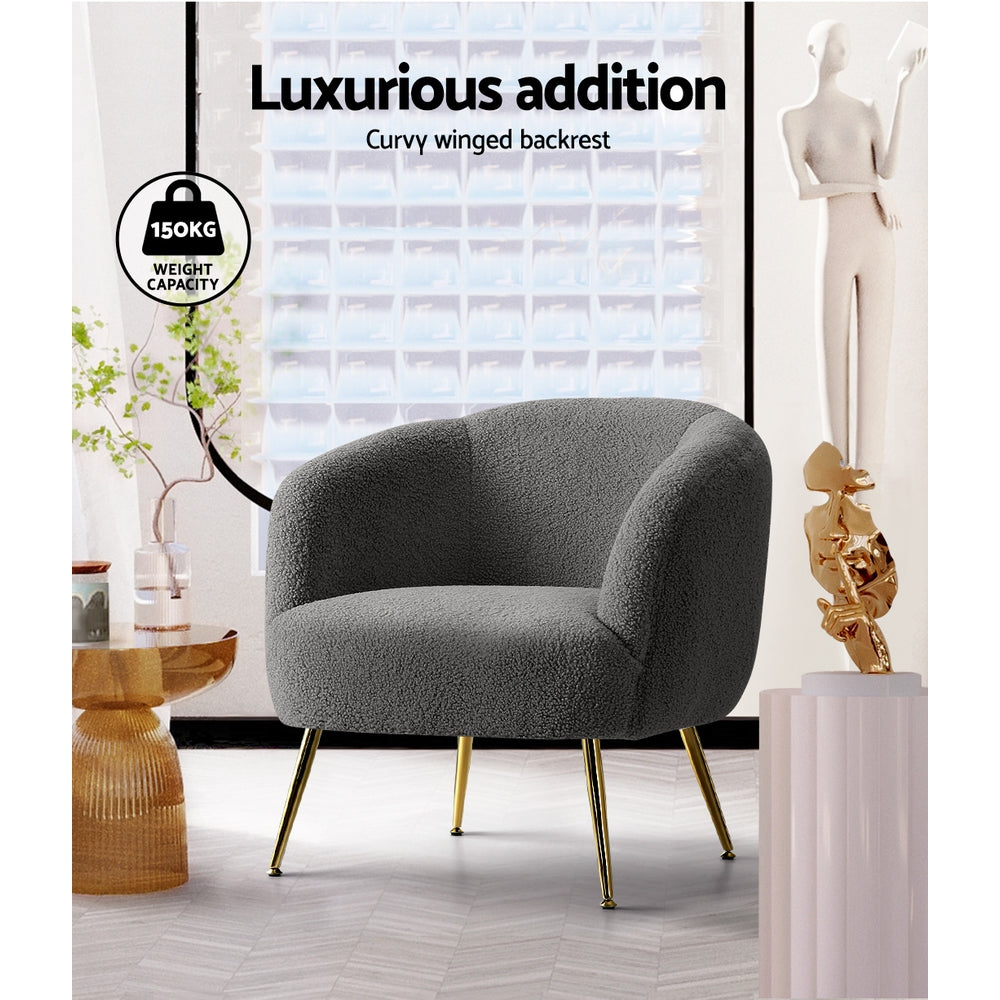 TWSC Armchair Lounge Chair Accent Chairs Arm Armchairs Sherpa Boucle Charcoal