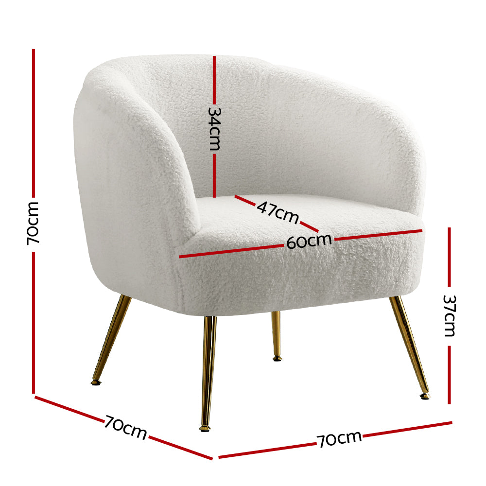 Carneiro Armchair – Sherpa Upholstery, White, Gold Steel Legs