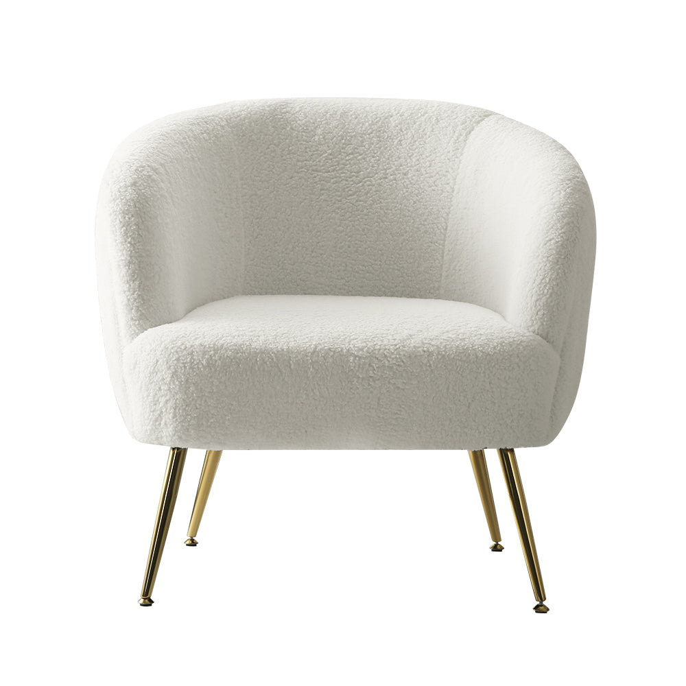 Carneiro Armchair – Sherpa Upholstery, White, Gold Steel Legs
