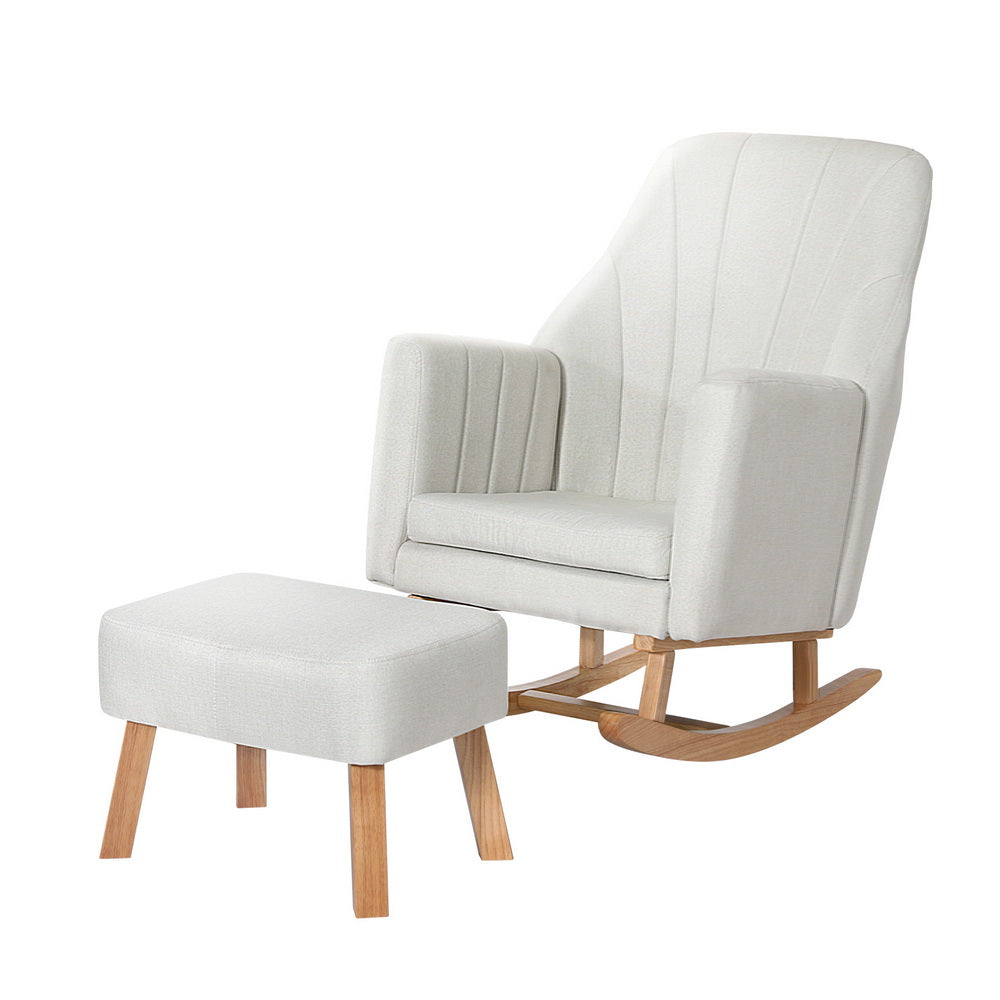 TWSC Rocking Chair Armchair Linen Fabric Beige Jonah