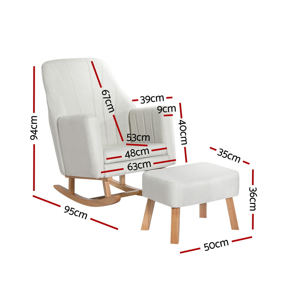 TWSC Rocking Chair Armchair Linen Fabric Beige Jonah